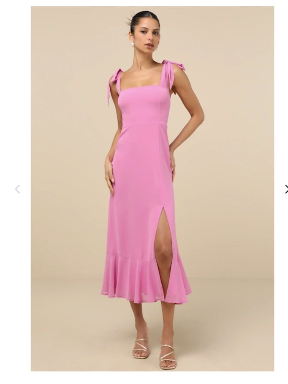 Lulus - Summer Invite Pink Tie-Strap Tiered Midi Dress